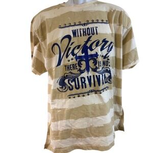 Blac Label Premium T Shirt Mens XL Natural Tan Striped Graphic Studded Y2K